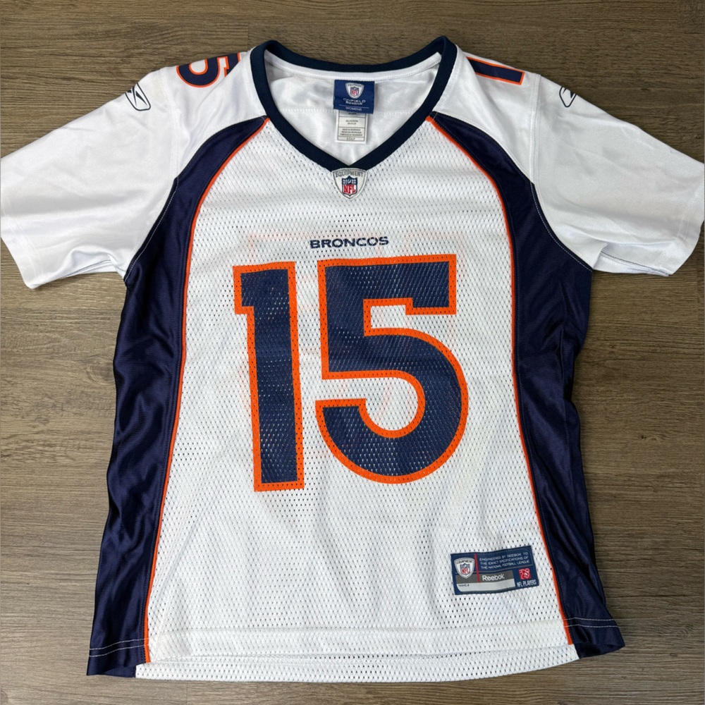 NFL Women’s Denver Broncos Jersey, Tim Tebow #15, Navy White Orange, size Small